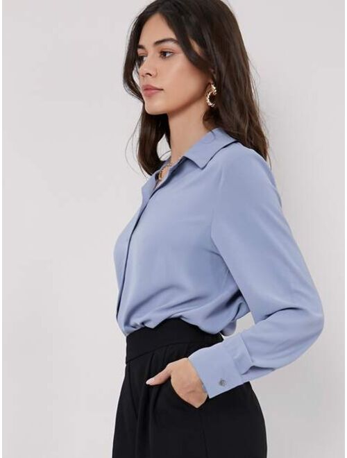 SHEIN BASICS Fold Pleated Back Solid Blouse