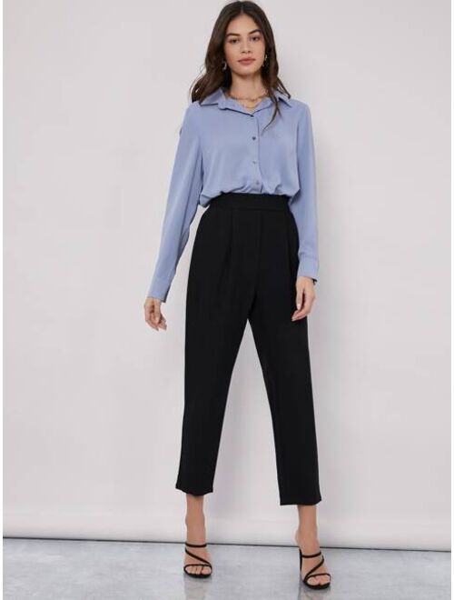 SHEIN BASICS Fold Pleated Back Solid Blouse