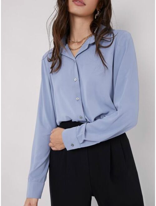 SHEIN BASICS Fold Pleated Back Solid Blouse