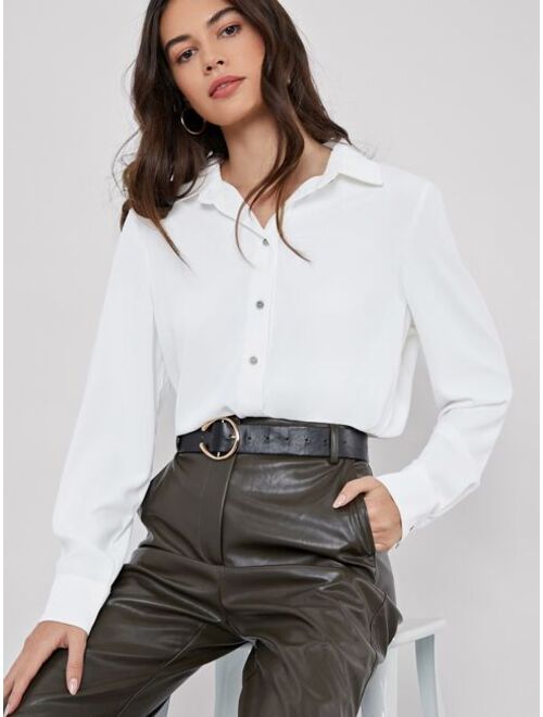 SHEIN BASICS Fold Pleated Back Solid Blouse