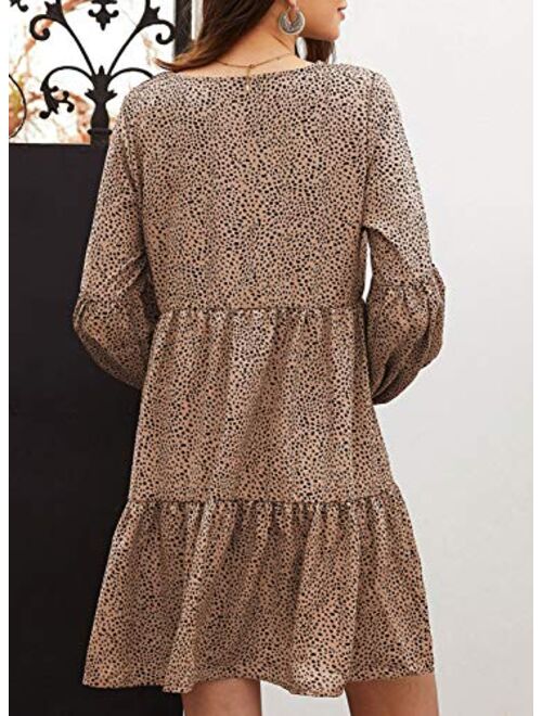 GOSOPIN Women Leopard Tunic Dress V Neck Floral Swing Shift Dresses