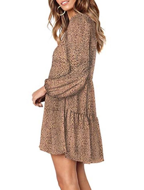 GOSOPIN Women Leopard Tunic Dress V Neck Floral Swing Shift Dresses