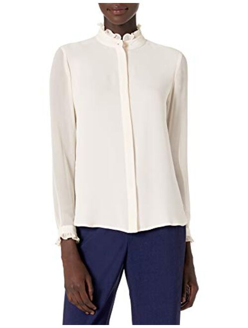 Anne Klein Women's Ruffled Neck and Cuff Button Down Blouse