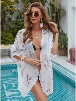 Floral Print Sheer Chiffon Kimono