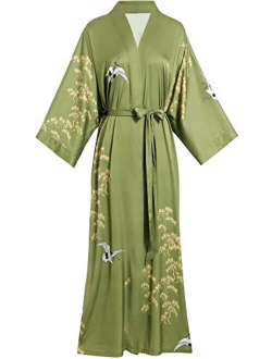 Aensso long silky kimono robes for women, lightweight & soft floral bridal robe