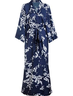 Aensso long silky kimono robes for women, lightweight & soft floral bridal robe