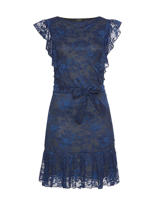 LASCANA Black & Navy Lace Flutter-Sleeve Dress - Women