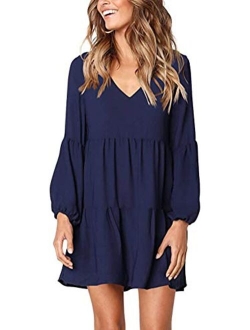 Chvity Women's Casual Loose Flowy Swing Shift Dresses Long Sleeve Tunic Dress