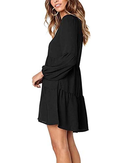 Chvity Women's Casual Loose Flowy Swing Shift Dresses Long Sleeve Tunic Dress