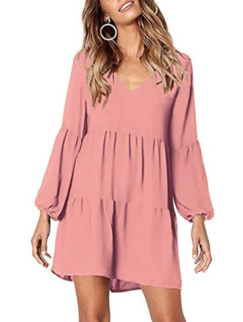 Chvity Women's Casual Loose Flowy Swing Shift Dresses Long Sleeve Tunic Dress