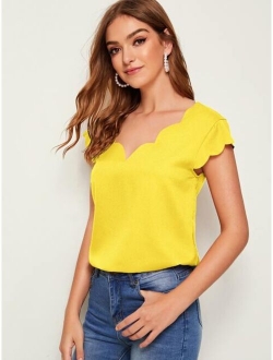 Double V Neck Scallop Edge Top