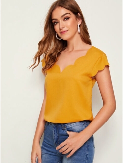 Double V Neck Scallop Edge Top