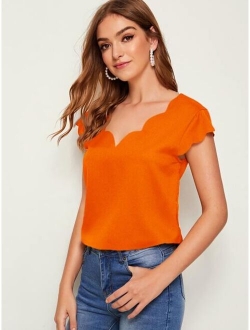 Double V Neck Scallop Edge Top