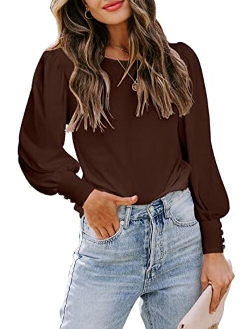 DOROSE Women's Casual Tops Puff Sleeve Loose Blouses T Shirts