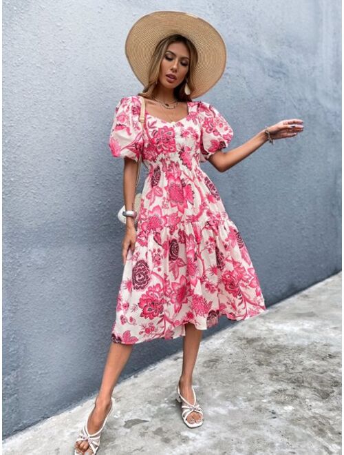 Buy Shein Sweetheart Neck Puff Sleeve Floral Dress Online Topofstyle