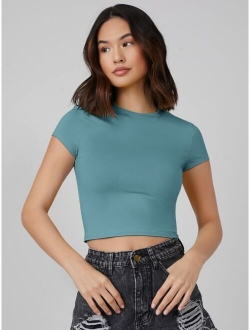 BASICS Cap Sleeve Solid Crop Top