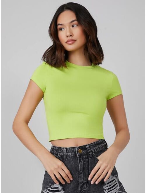 SHEIN BASICS Cap Sleeve Solid Crop Top