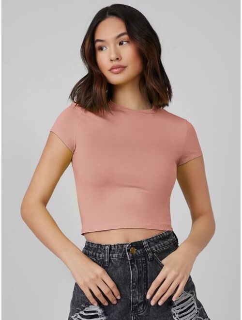 SHEIN BASICS Cap Sleeve Solid Crop Top