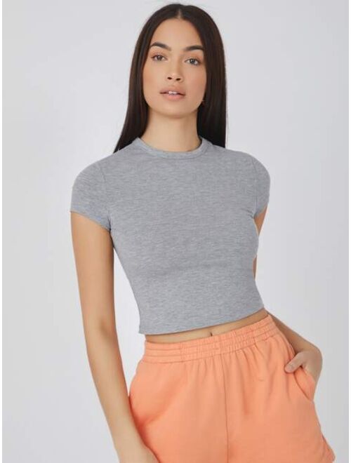 SHEIN BASICS Cap Sleeve Solid Crop Top