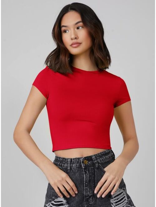 SHEIN BASICS Cap Sleeve Solid Crop Top