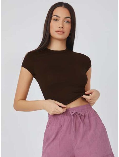 SHEIN BASICS Cap Sleeve Solid Crop Top