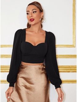 Sweetheart Neck Bishop Sleeve Crop Top