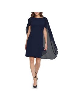 Women's Scuba Crepe Sheath Cape Dress