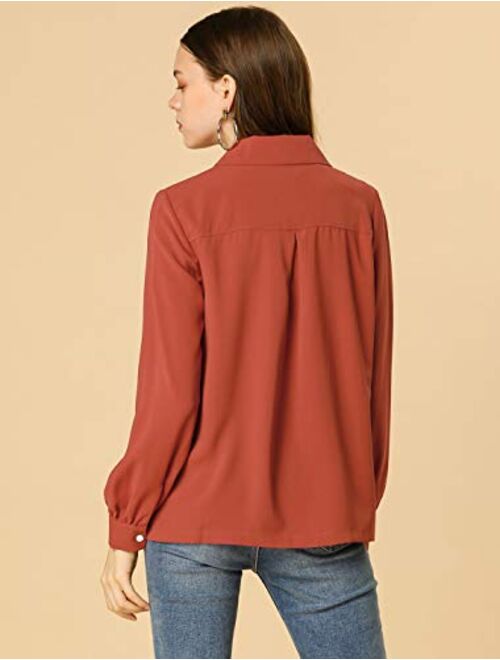 Allegra K Women's Solid Color Button Down Shirt Work Shirt Notch Lapel Collar Top