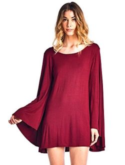 12 Ami Solid Long Cape Sleeve Mini Tunic Dress - Made in USA