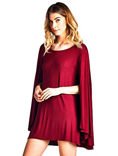 12 Ami Solid Long Cape Sleeve Mini Tunic Dress - Made in USA