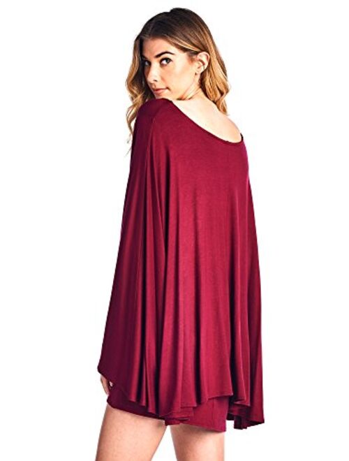 12 Ami Solid Long Cape Sleeve Mini Tunic Dress - Made in USA