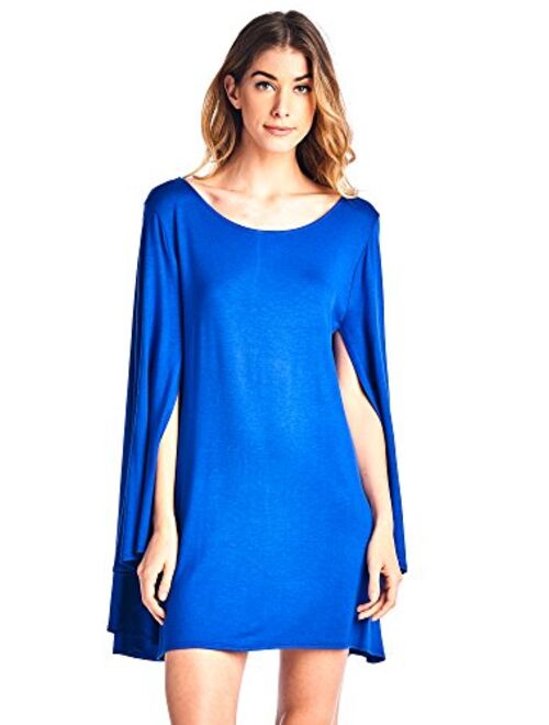 12 Ami Solid Long Cape Sleeve Mini Tunic Dress - Made in USA