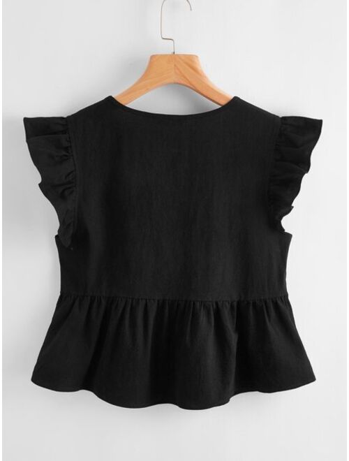 SHEIN Butterfly Sleeve Ruffle Hem Top