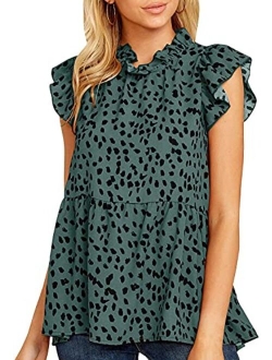 Avanova Women's Ruffle Sleeve Leopard Printed Babydoll Blouse Tops Casual T Shirt