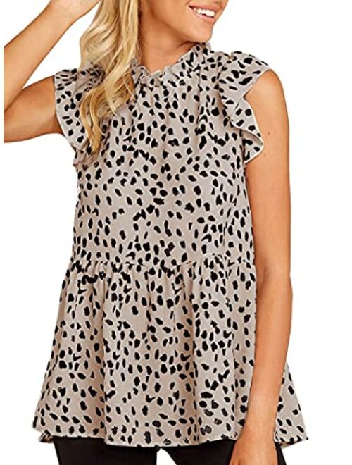 Avanova Women's Ruffle Sleeve Leopard Printed Babydoll Blouse Tops Casual T Shirt