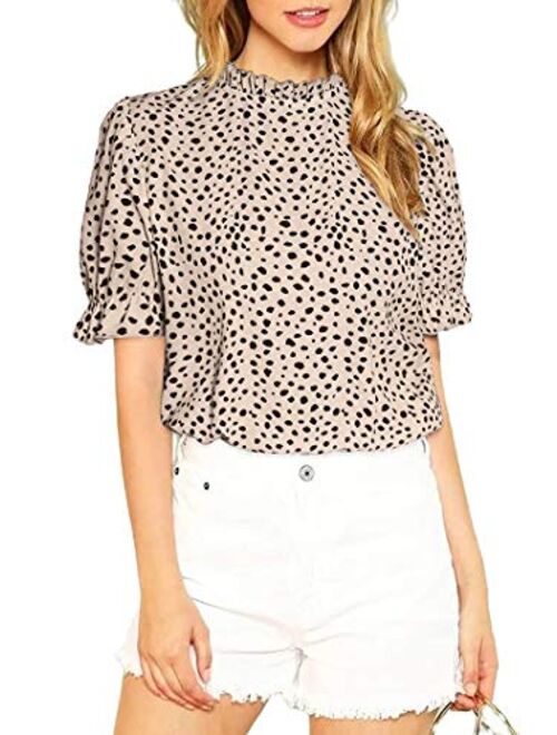 Avanova Women's Ruffle Sleeve Leopard Printed Babydoll Blouse Tops Casual T Shirt