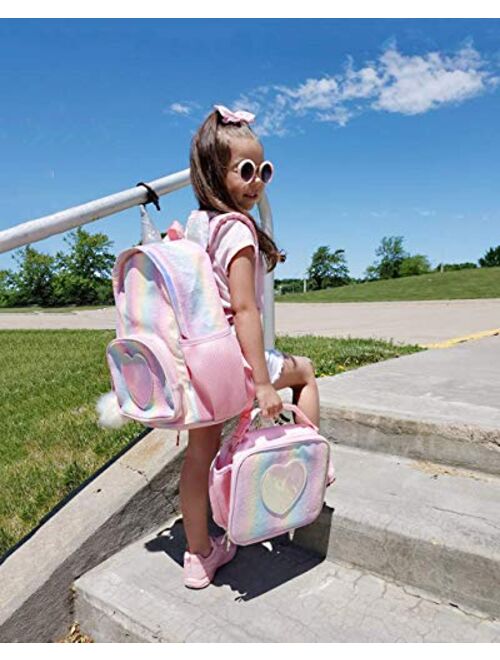 mibasies Kids Unicorn Backpack with Lunch Box for Girls Rainbow School Bag