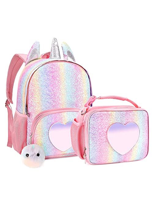 Buy mibasies Kids Unicorn Backpack with Lunch Box for Girls Rainbow ...