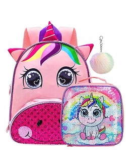 Toddler Backpack with Lunch Box for Girls,Unicorn Sequin Bookbag