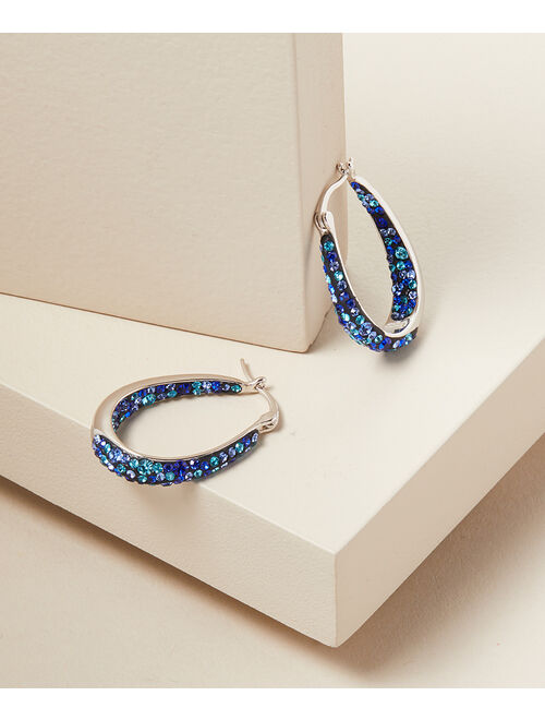 Blue & Aqua Oval Hoop Earrings With Swarovski® Crystals