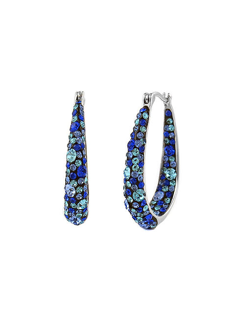 Blue & Aqua Oval Hoop Earrings With Swarovski® Crystals