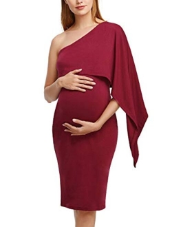 Jezero Women's Maternity Dress Off Shoulder Ruffle Sleeveless Bodycon Dress for Baby Shower