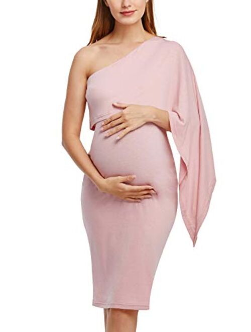 Jezero Women's Maternity Dress Off Shoulder Ruffle Sleeveless Bodycon Dress for Baby Shower