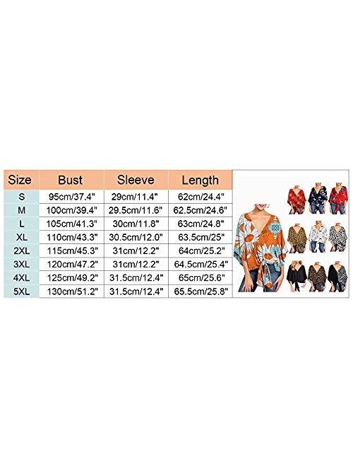 Bell Sleeve Tops for Women V-Neck Boho Printed Tie Front Shirts Short Sleeve Baggy Blouse