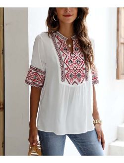 CELLABIE White Geometric Notch Neck Top - Women