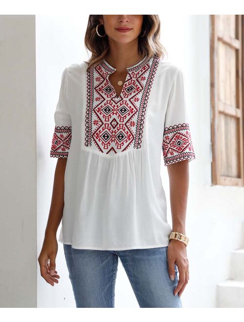 CELLABIE White Geometric Notch Neck Top - Women