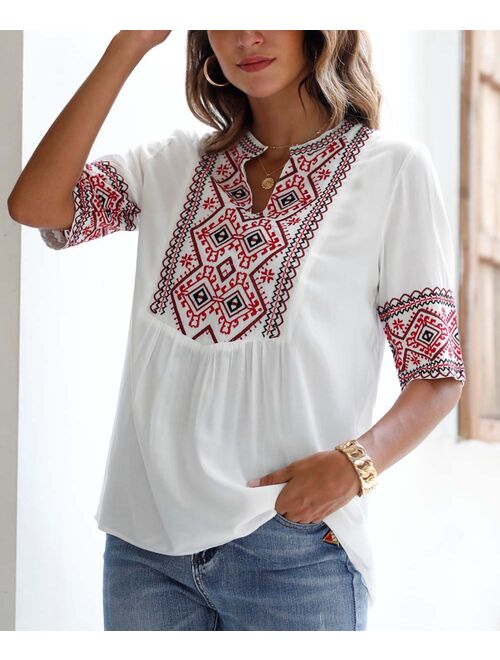 CELLABIE White Geometric Notch Neck Top - Women