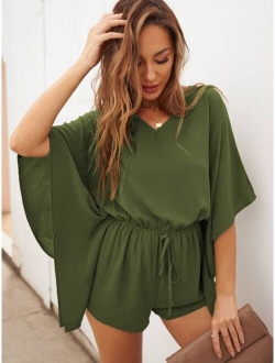 Batwing Sleeve Drawstring Waist Romper