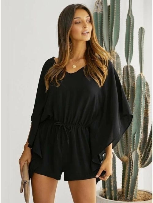 Shein Batwing Sleeve Drawstring Waist Romper