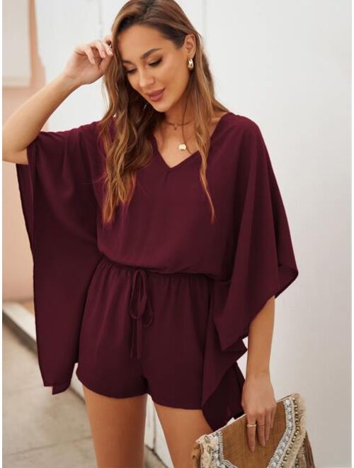 Shein Batwing Sleeve Drawstring Waist Romper